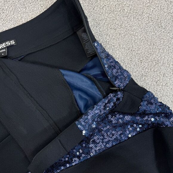 Express Knit Sequin Panel Mini Skirt Blue Black Size 4 - Picture 7 of 11